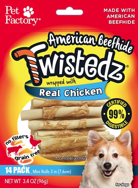 Twistedz dog chews - Beefhide wrapped with real chicken meat.