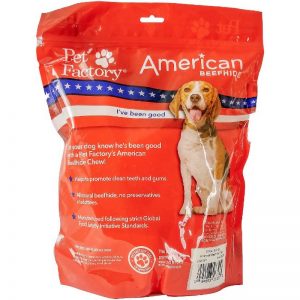 X-Large Bag of Pet Factory’s American Beefhide Chips, 22oz., back panel