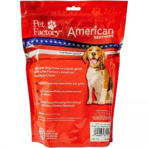 Medium Bag of PetFactory’s Beefhide Rolls ( Curls ) pack of 100, back panel