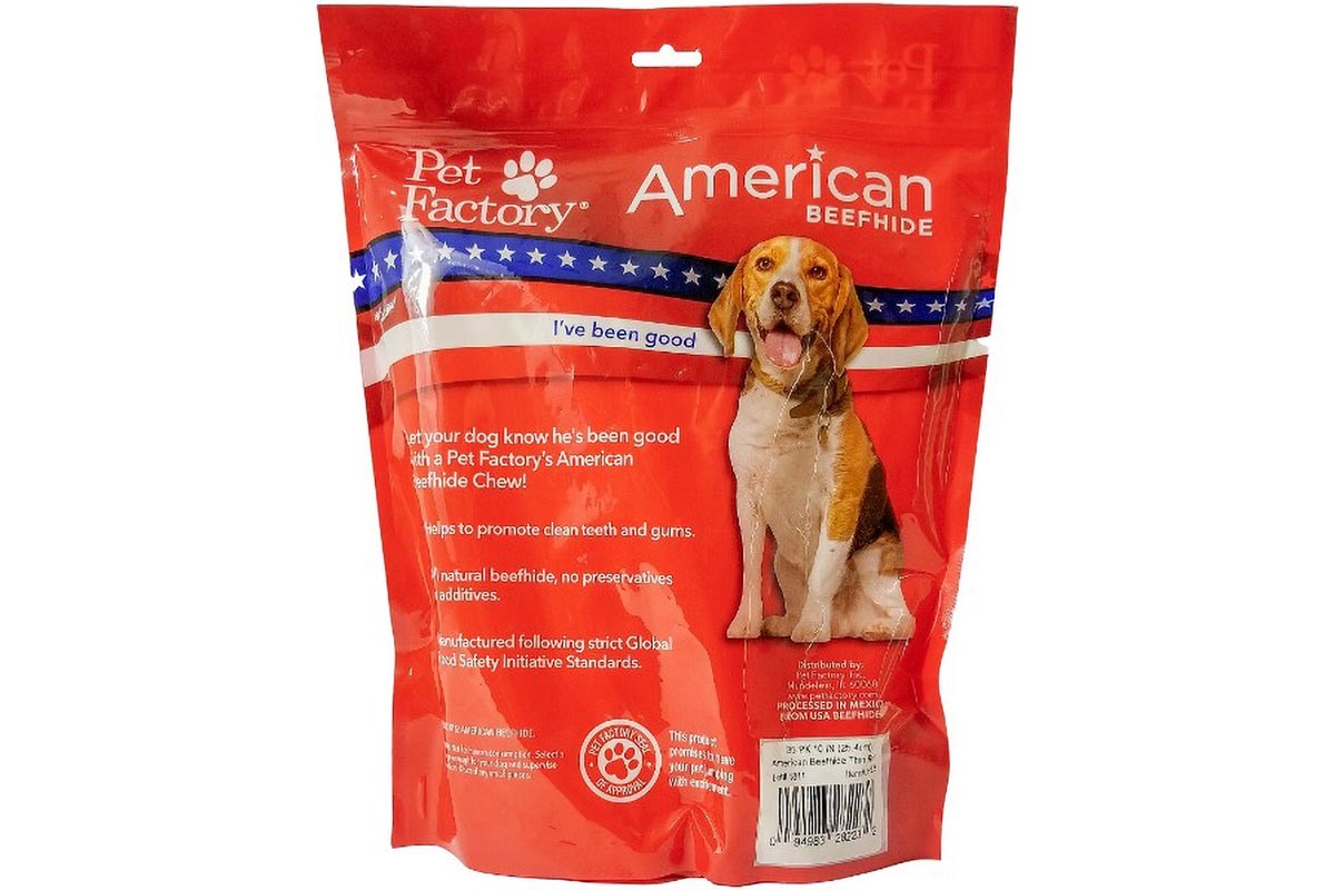 X-Large Bag of Pet Factory’s American Beefhide Thin Rolls Pack of 35, 10" thin rolls, back panel