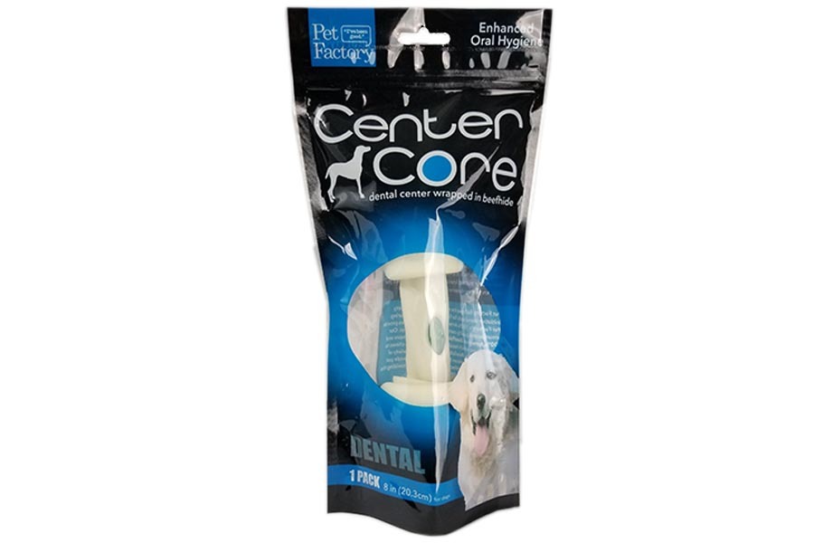 1 pack of Dental Fusion "Center Core" Roll wrapped in Beefhide, 1 Bone 8-9”, front view