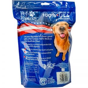 4 pack Medium Dog Assortment of Pet Factory 100% USA Beefhide , 3 6-7" Bones, 1 6-7" Roll, back panel