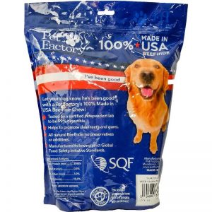 X-Large bag of Pet Factory 100% USA Beefhide Rolls – Medium pack of 10, 8" rolls, back Panel