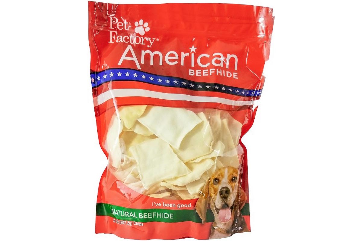 X-large bag of Pet Factory’s American Beefhide Chips, 32oz. bag, front view