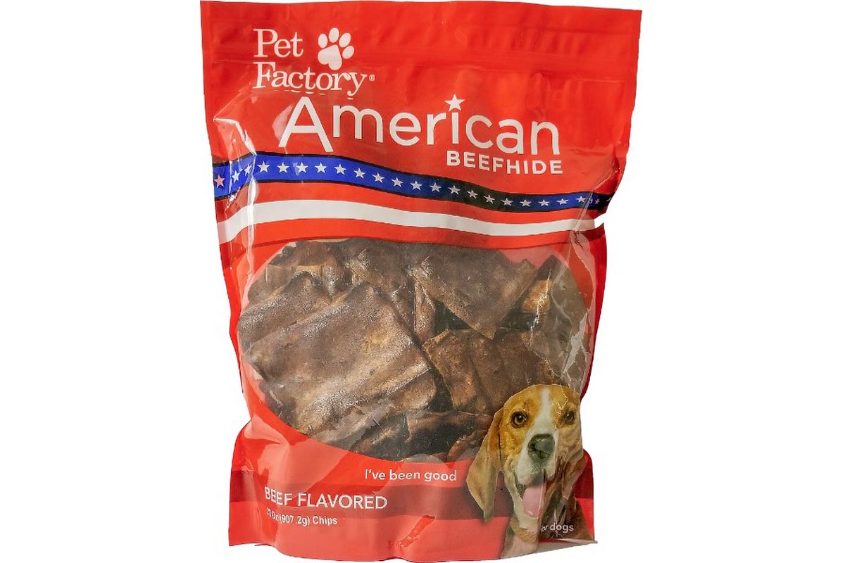 X-Large bag of Pet Factory’s American Beefhide Beef Flavored Chips, 32oz. bag, front view