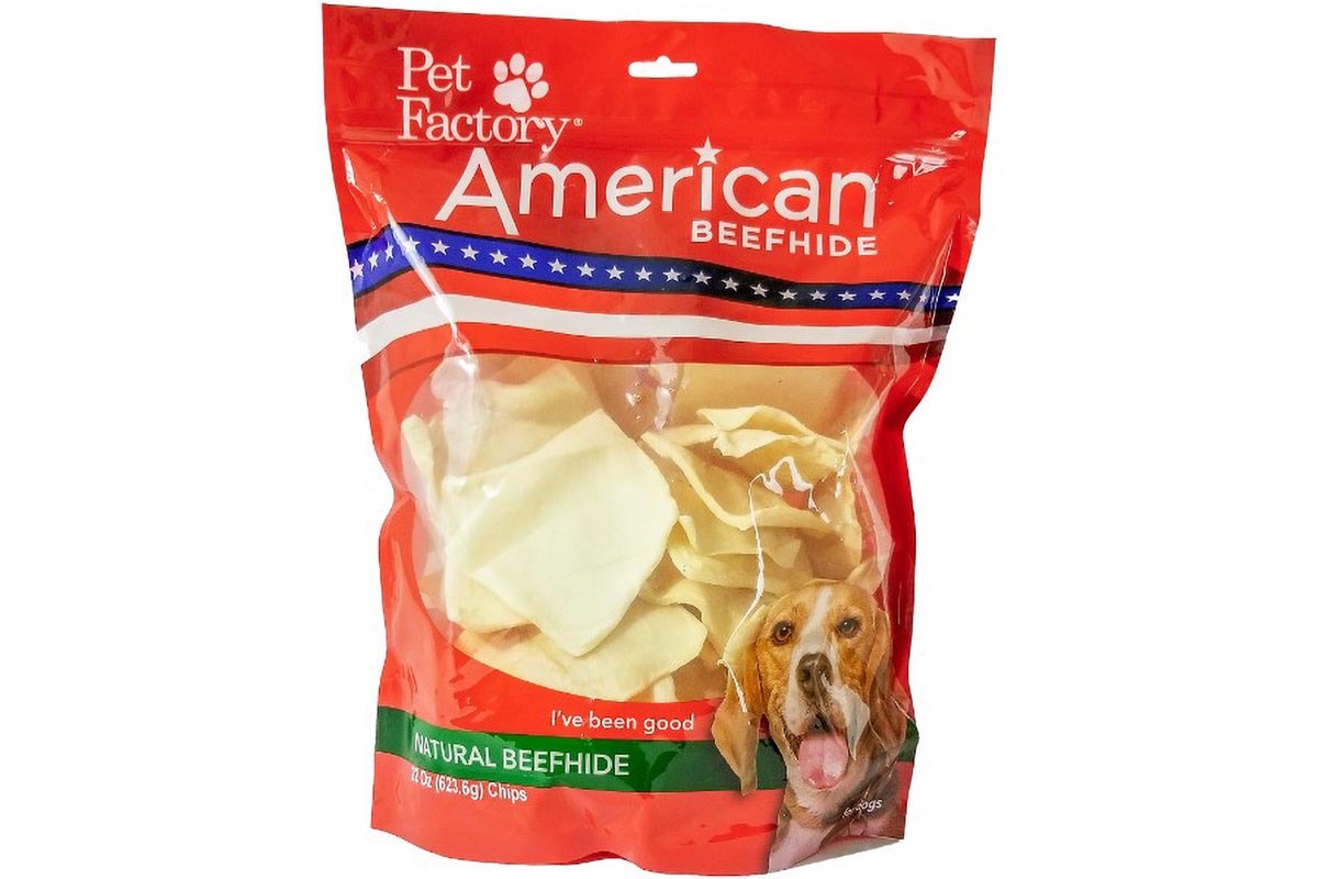 X-Large Bag of Pet Factory’s American Beefhide Chips, 22oz., front view