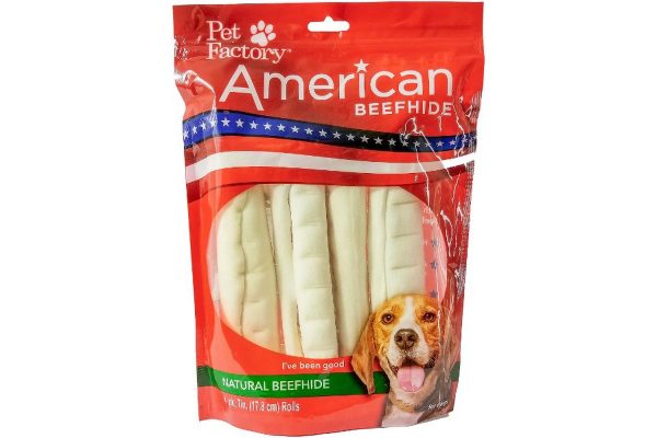 Medium Bag of Pet Factory’s American Beefhide Rolls 4 pack , front view