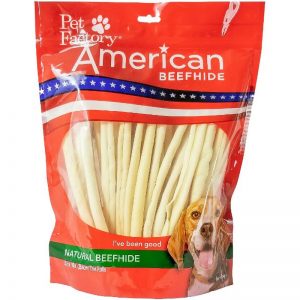 X-Large Bag of Pet Factory’s American Beefhide Thin Rolls Pack of 35, 10" thin rolls, front of bag
