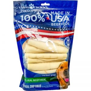 Medium Bag of Pet Factory’s 100% USA Beefhide Chip Rolls, Pack of 18, 5" Chip Rolls, front view