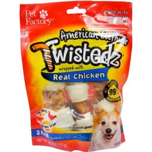 Bag of WISTEDZ® American Beefhide Bone w/Chicken Meat Wrap, Pack of three, 4-5" Bones, Front view