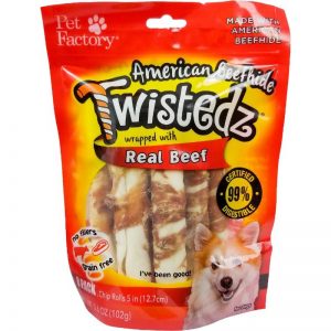 Bag of TWISTEDZ® American Beefhide Chip Rolls w/Beef Meat Meat Wrap, Pack of 8, 5" Bones, front view