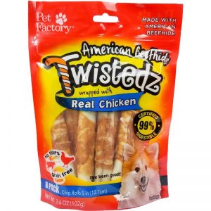 Bag of TWISTEDZ® American Beefhide Chip Rolls w/Chicken Meat Wrap, pack of 8, 5" Chip Rolls, Front view