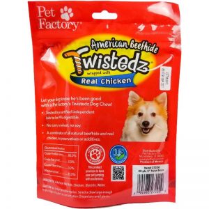Bag of TWISTEDZ® American Beefhide Twist Sticks w/Chicken Meat Wrap, Pack of 20, 5" twist sticks, back panel