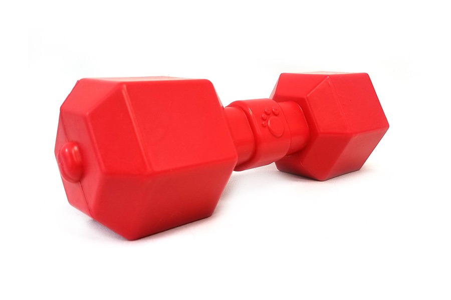 Red Rubber Dumbell Dog Toy Side View