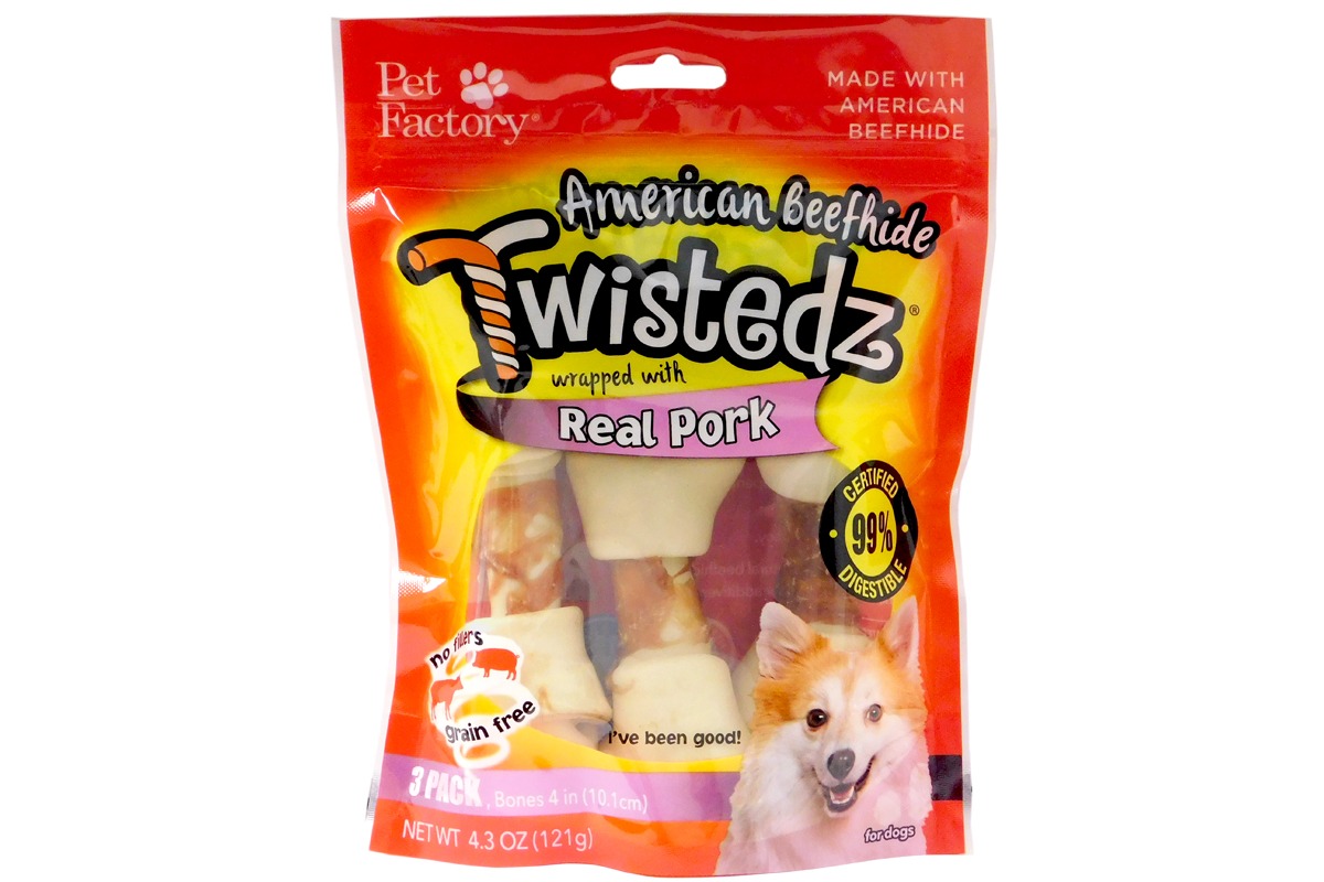 Pet Factory TWISTEDZ® American Beefhide Bones w/Pork Meat Wrap 3pk 45