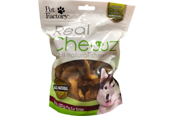 Bag of Pet Factory's Real Chews Pig ear strips